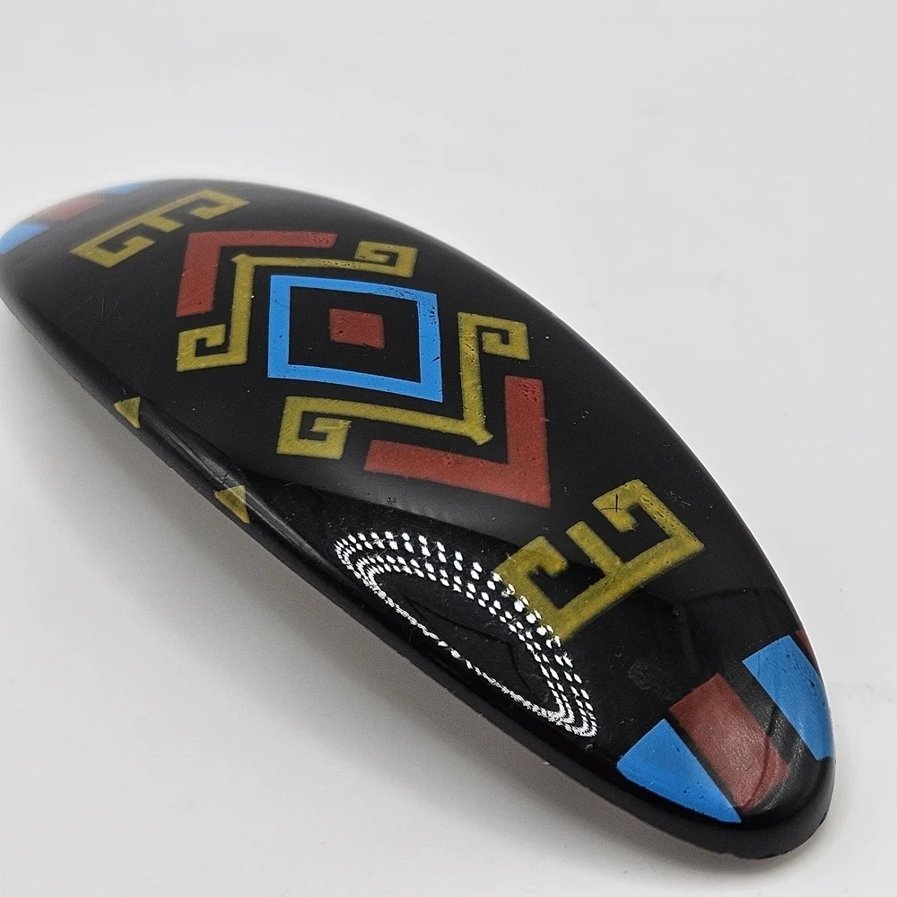 VINTAGE Southwestern Black Lucite Plastic Hair French Barrette Made in France